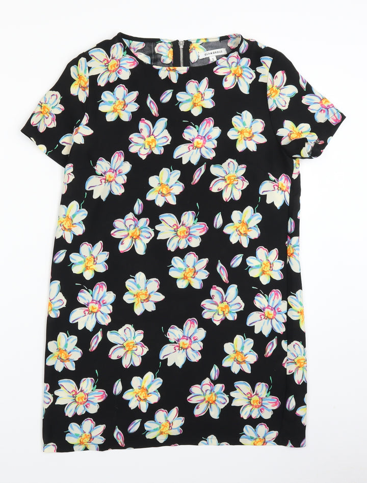 Glamarous Womens Black Floral T-Shirt Dress Size S