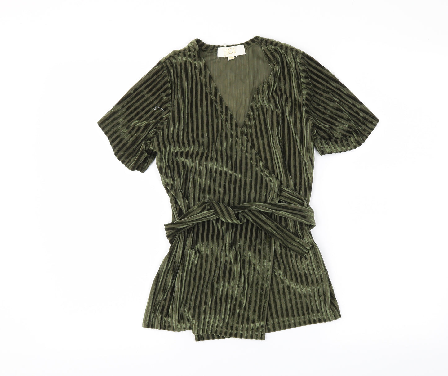 jcl Womens Green Striped  Wrap Blouse Size S