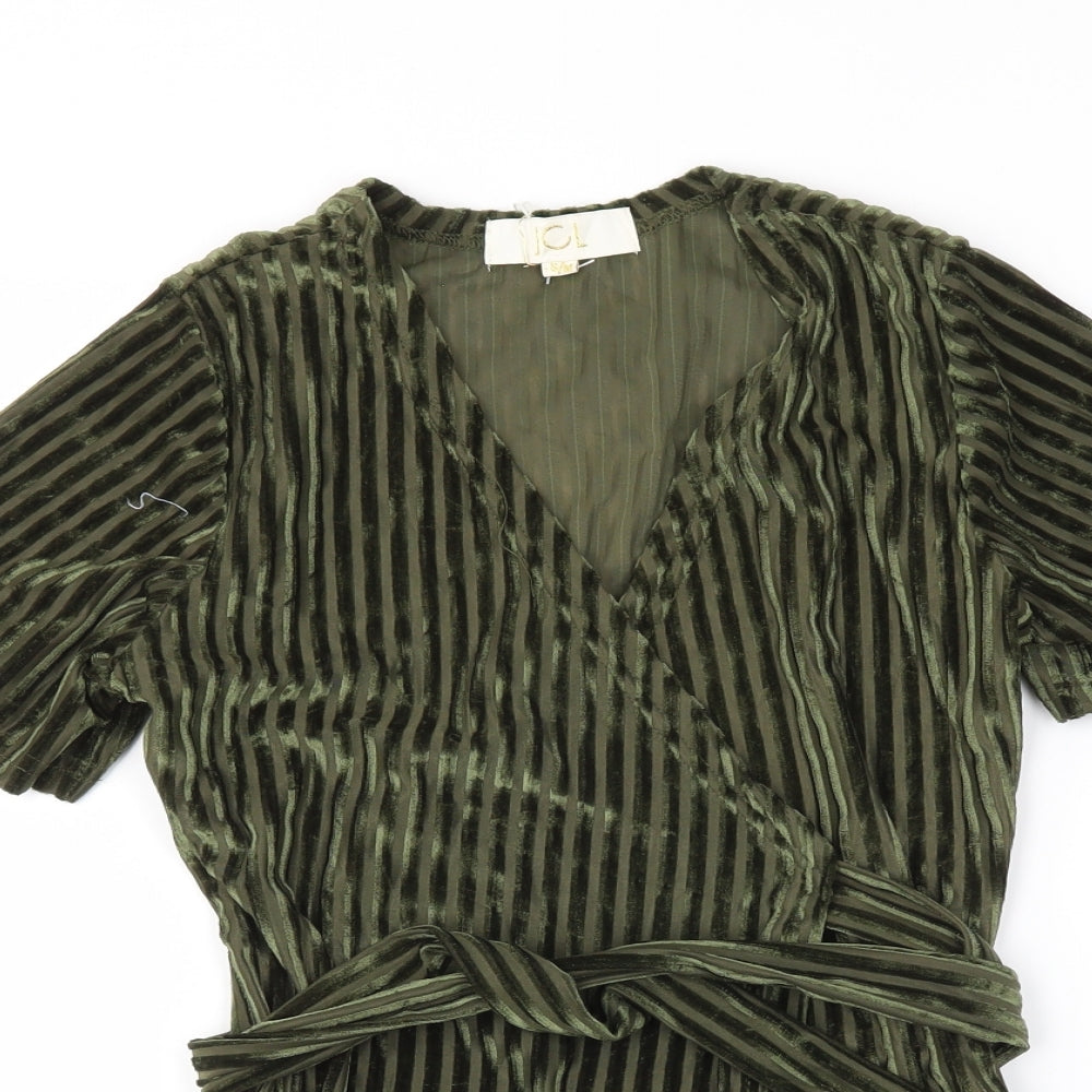 jcl Womens Green Striped  Wrap Blouse Size S