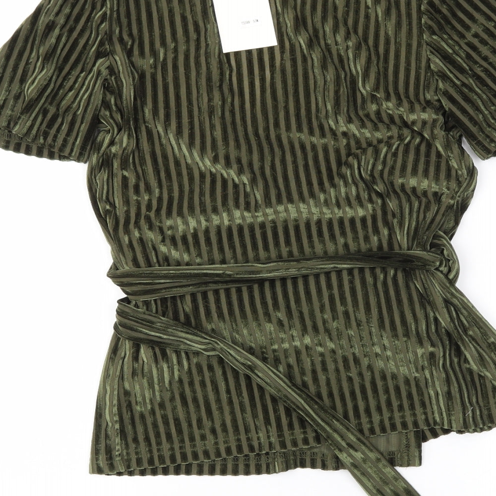 jcl Womens Green Striped  Wrap Blouse Size S