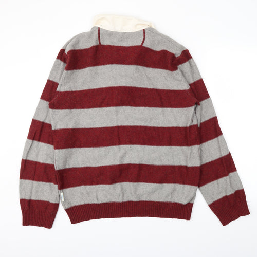 fatface Mens Red Striped  Henley Jumper Size M