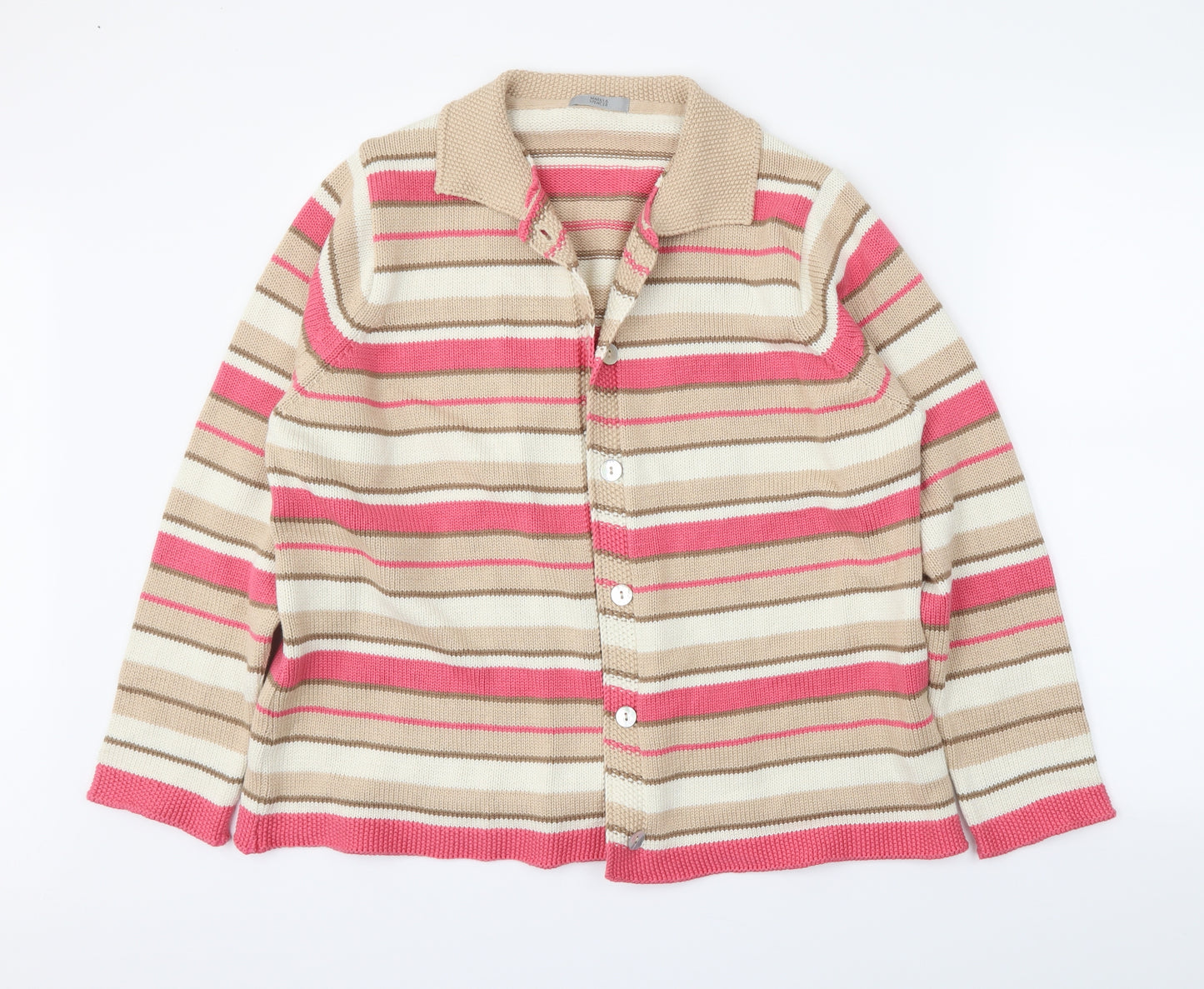 M&S Womens Beige Striped  Cardigan Jumper Size 22