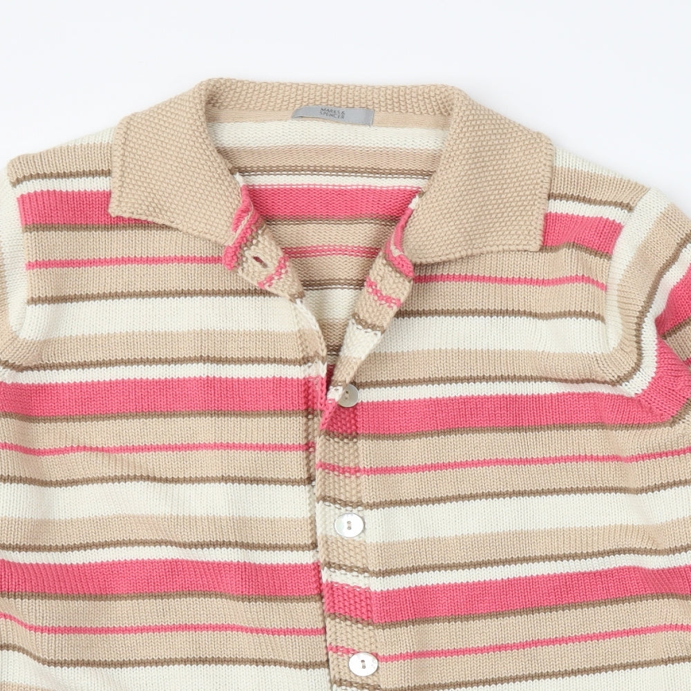M&S Womens Beige Striped  Cardigan Jumper Size 22