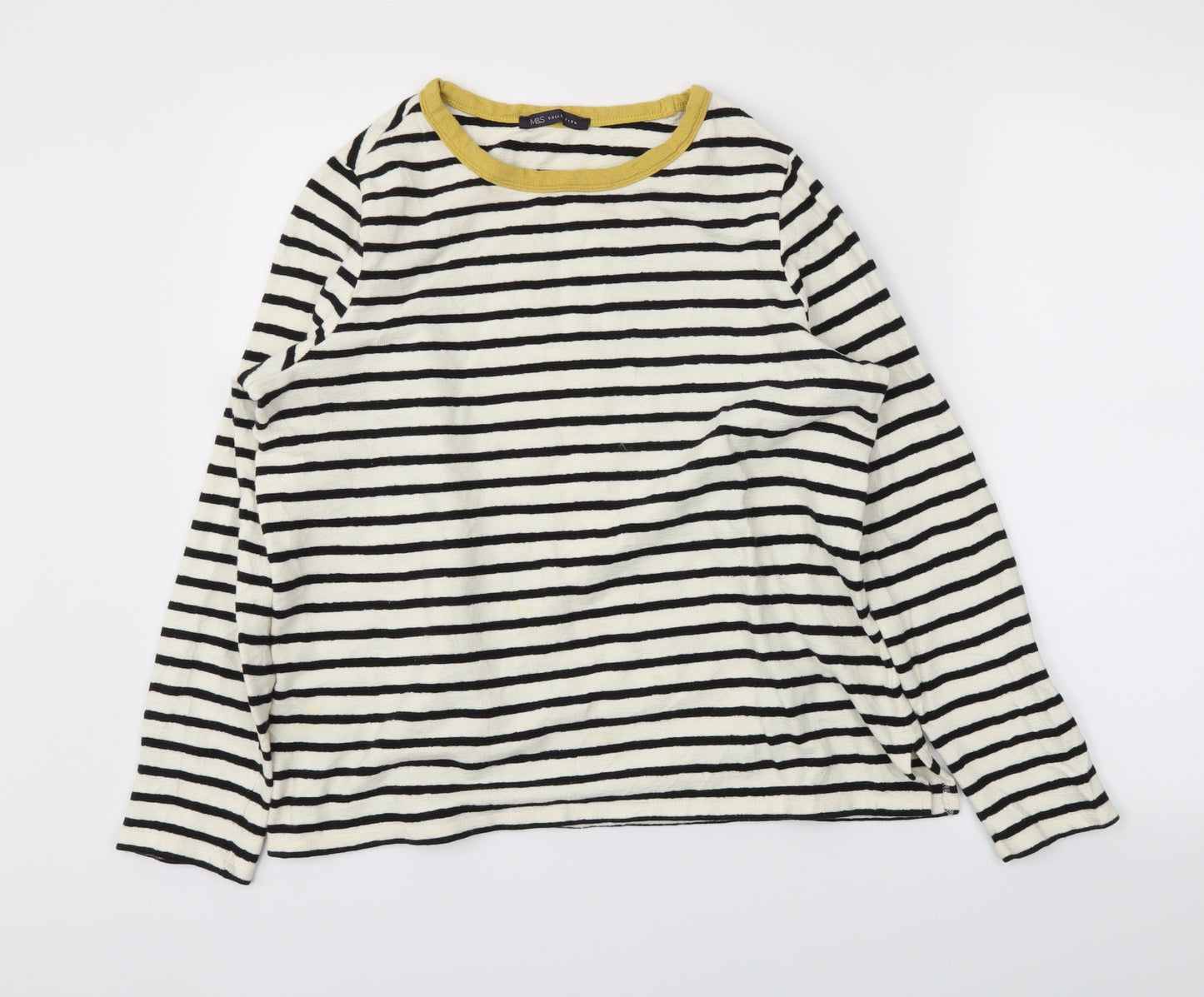 M&S Womens White Striped  Tunic T-Shirt Size 16