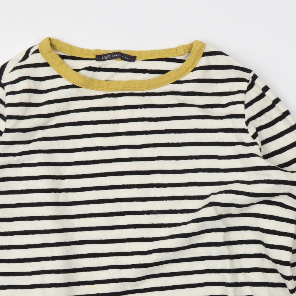 M&S Womens White Striped  Tunic T-Shirt Size 16