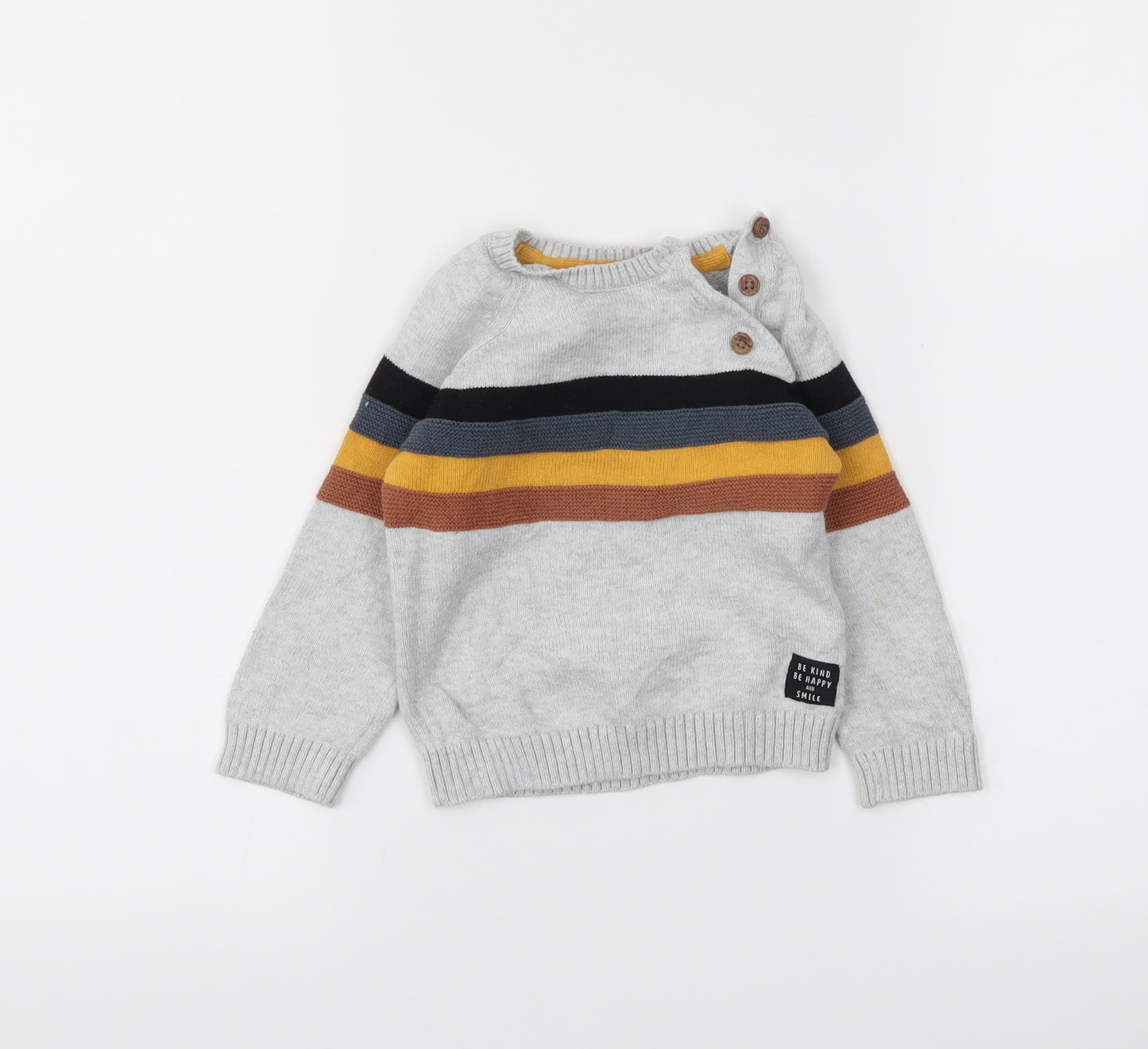 fred&flo Boys Grey Striped  Pullover Jumper Size 9-12 Months