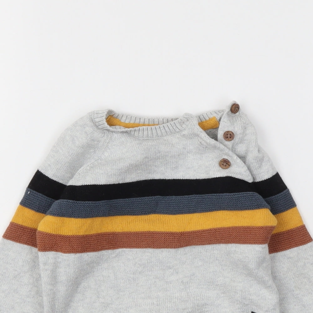 fred&flo Boys Grey Striped  Pullover Jumper Size 9-12 Months