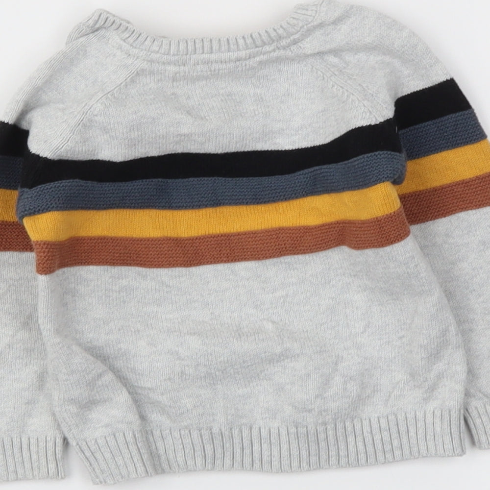 fred&flo Boys Grey Striped  Pullover Jumper Size 9-12 Months