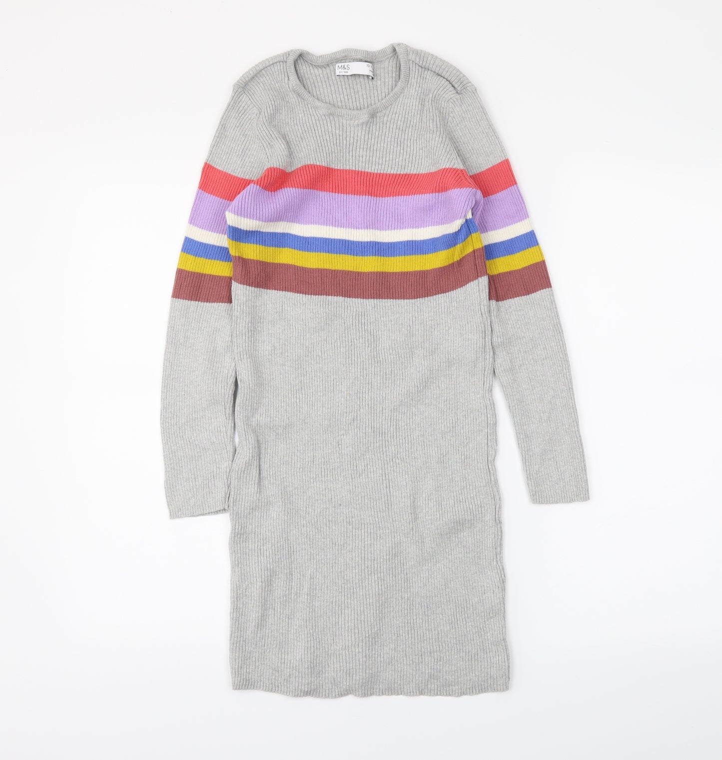 M&S Girls Grey Striped  Jumper Dress  Size 10-11 Years