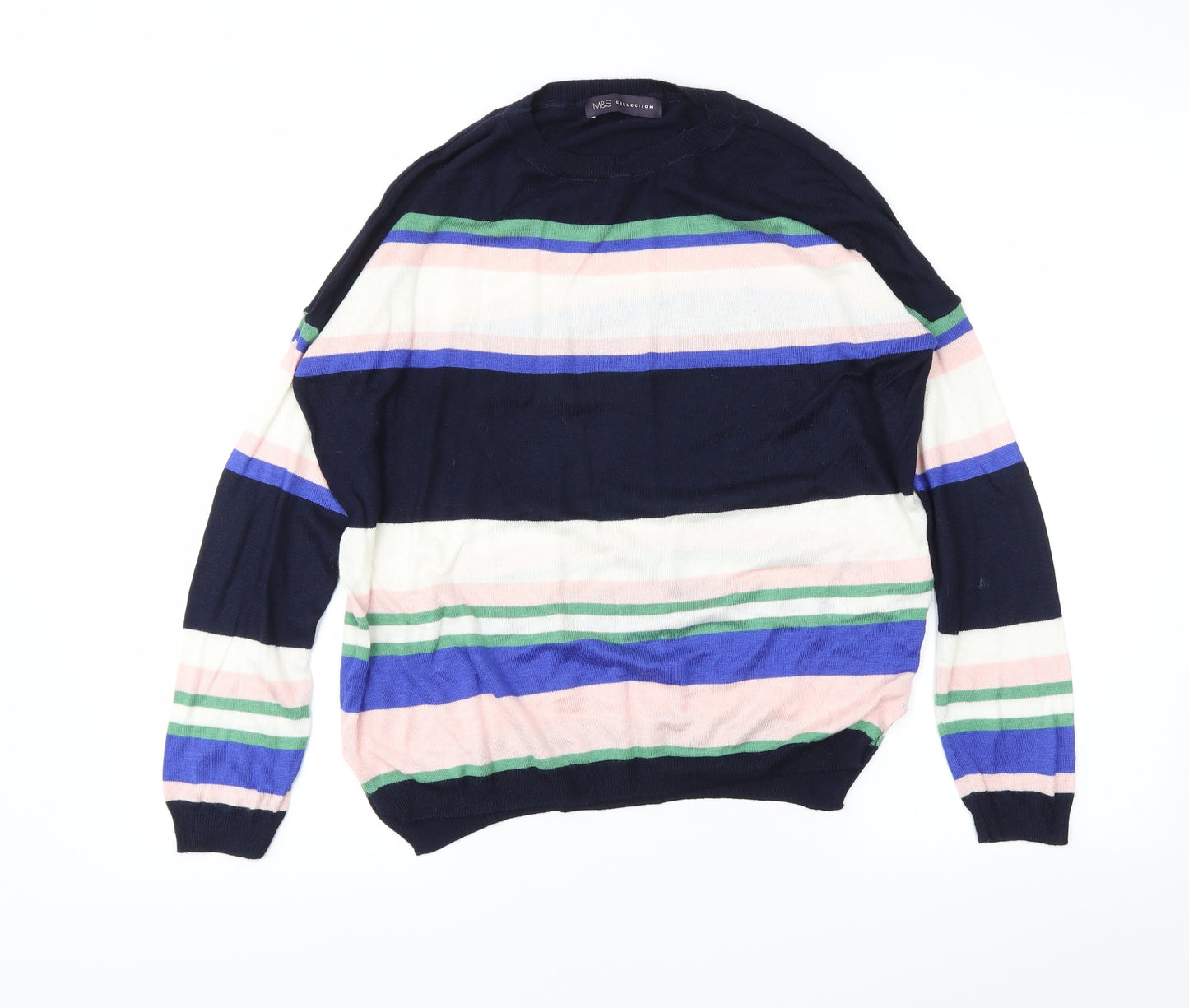 M&S Womens Black Striped  Pullover Jumper Size M