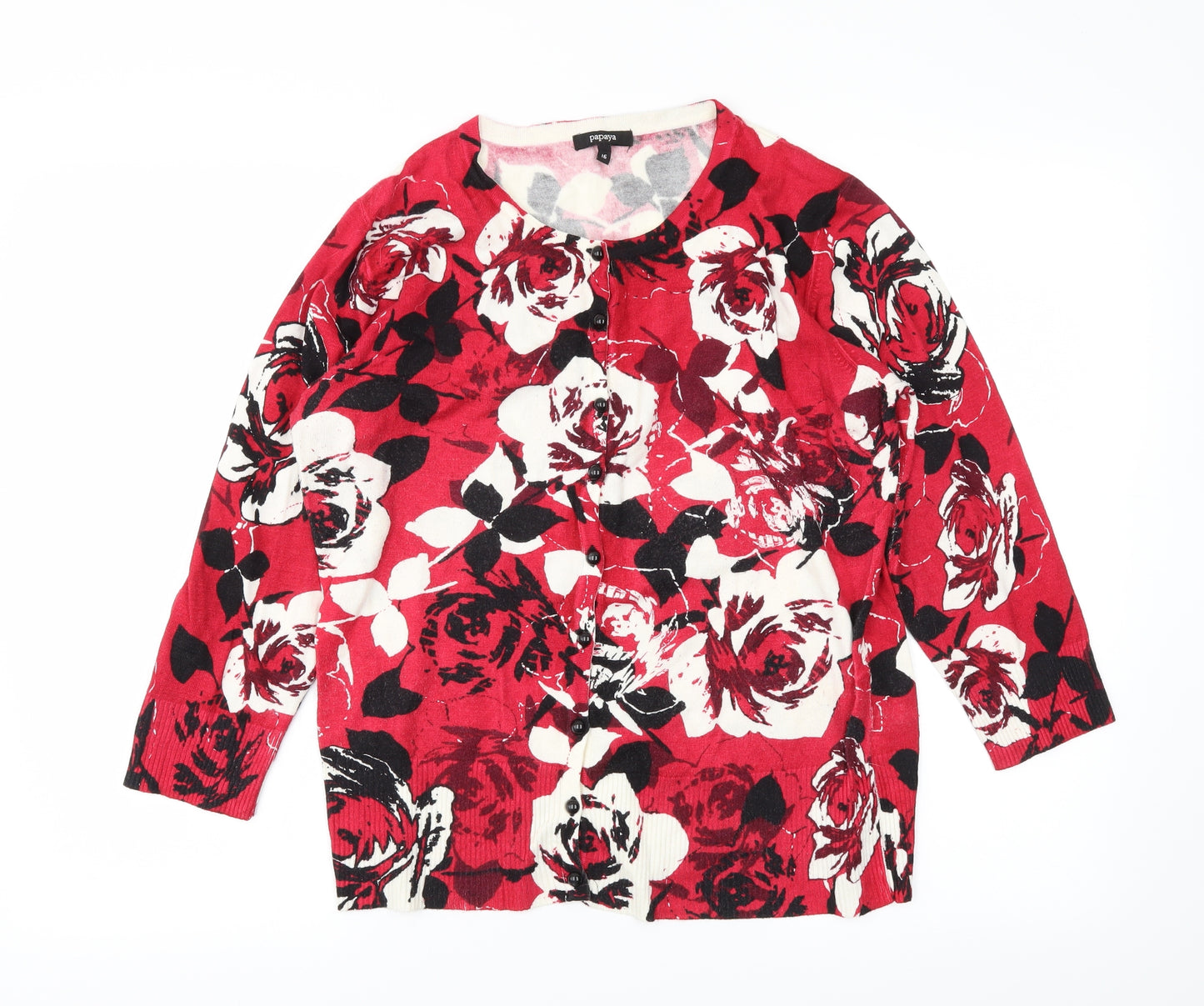 Papaya Womens Red Floral  Cardigan Jumper Size 16