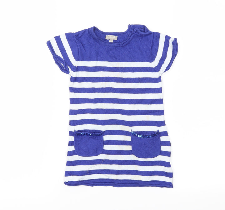 Preworn Girls Blue Striped  Tunic Jumper Size 2 Years