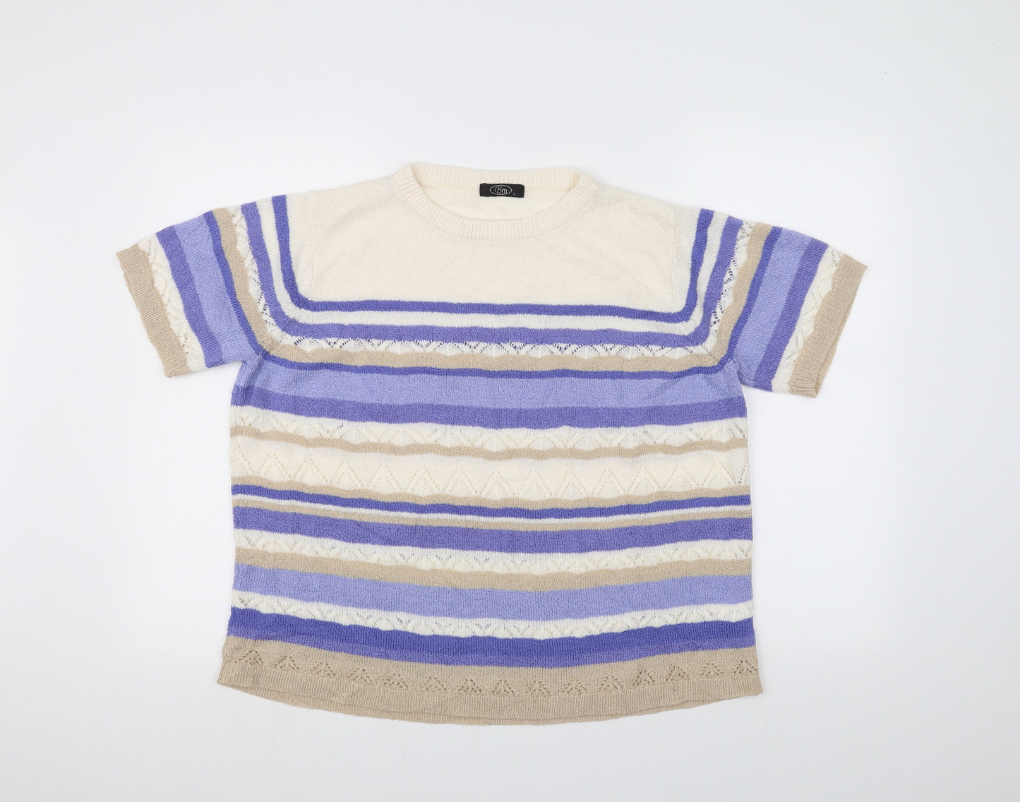 BM Womens White Striped  Pullover Jumper Size L
