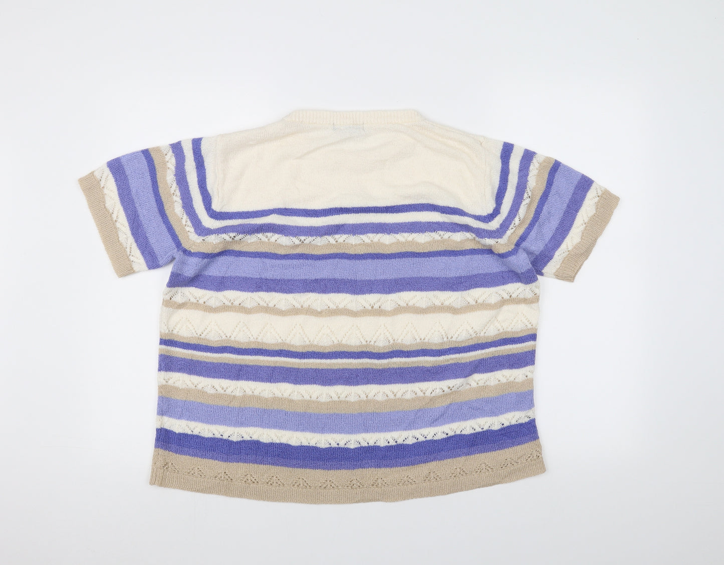 BM Womens White Striped  Pullover Jumper Size L