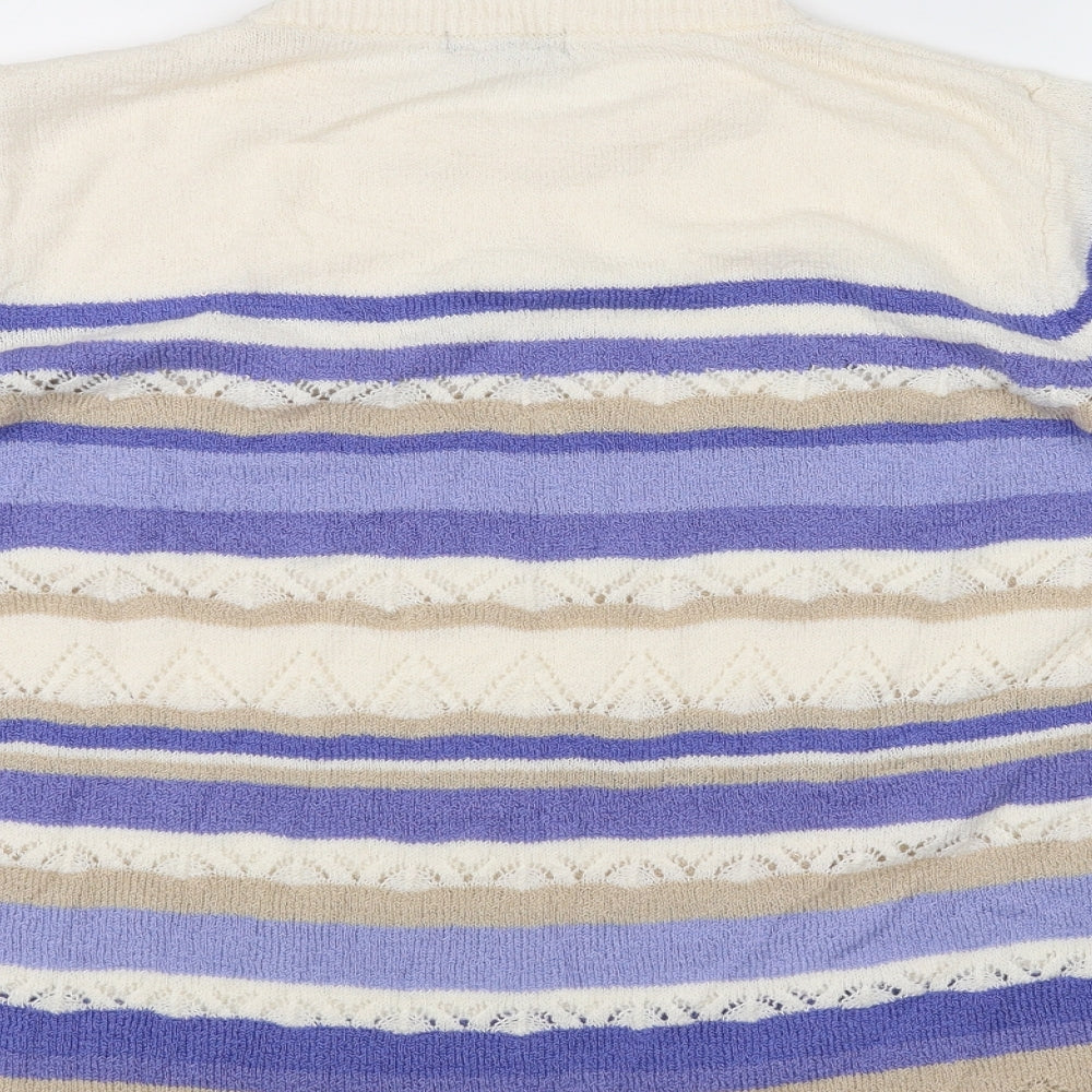 BM Womens White Striped  Pullover Jumper Size L