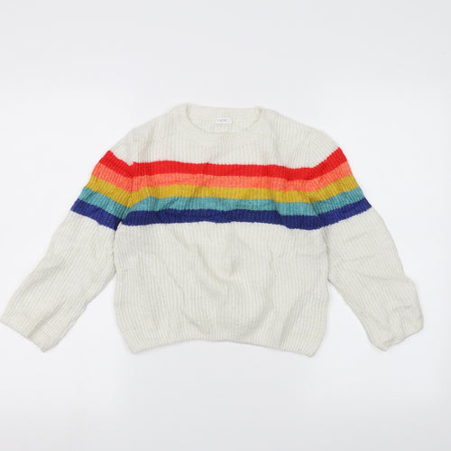 NEXT Girls White  Knit Pullover Jumper Size 6 Years  - Rainbow