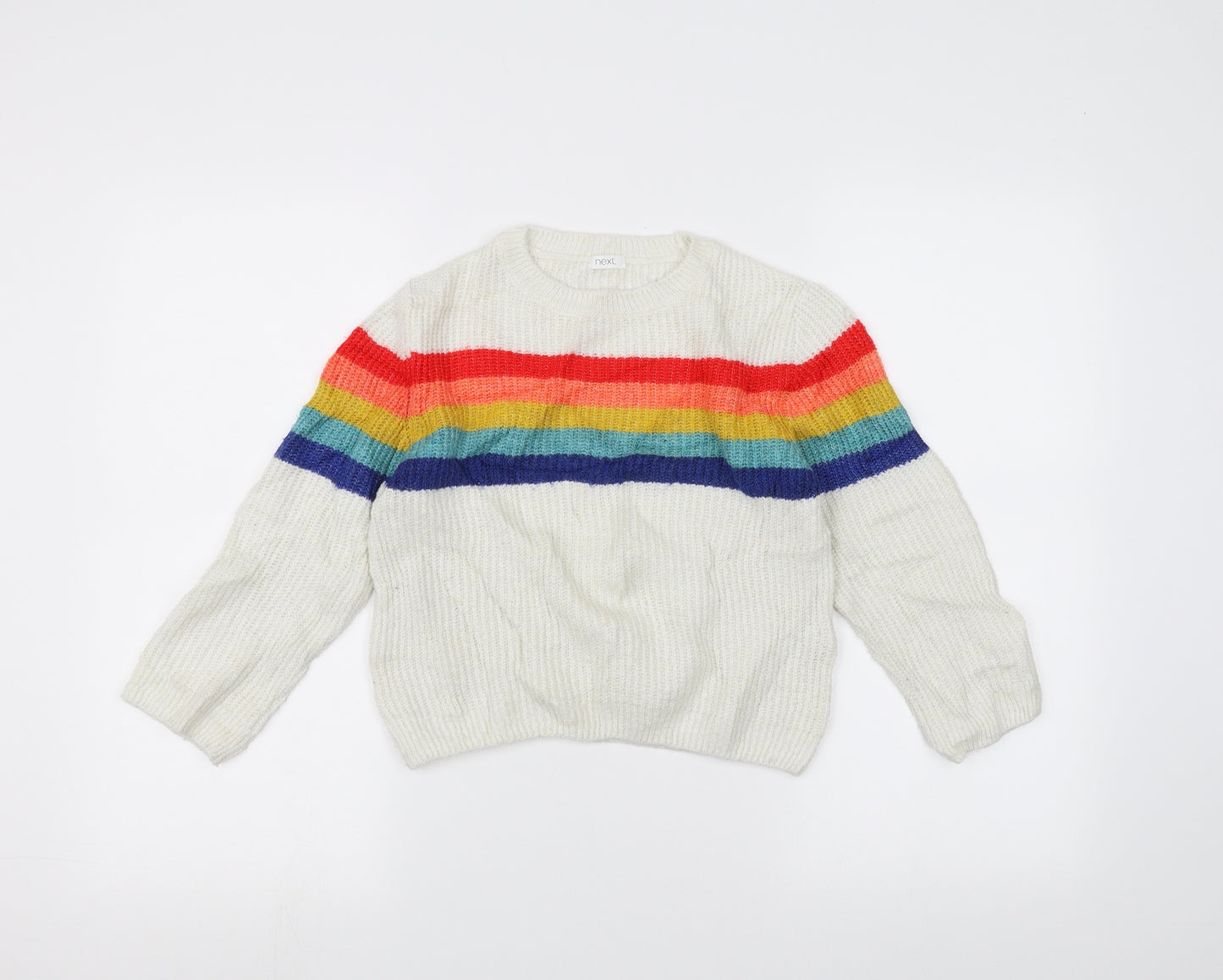 NEXT Girls White  Knit Pullover Jumper Size 6 Years  - Rainbow