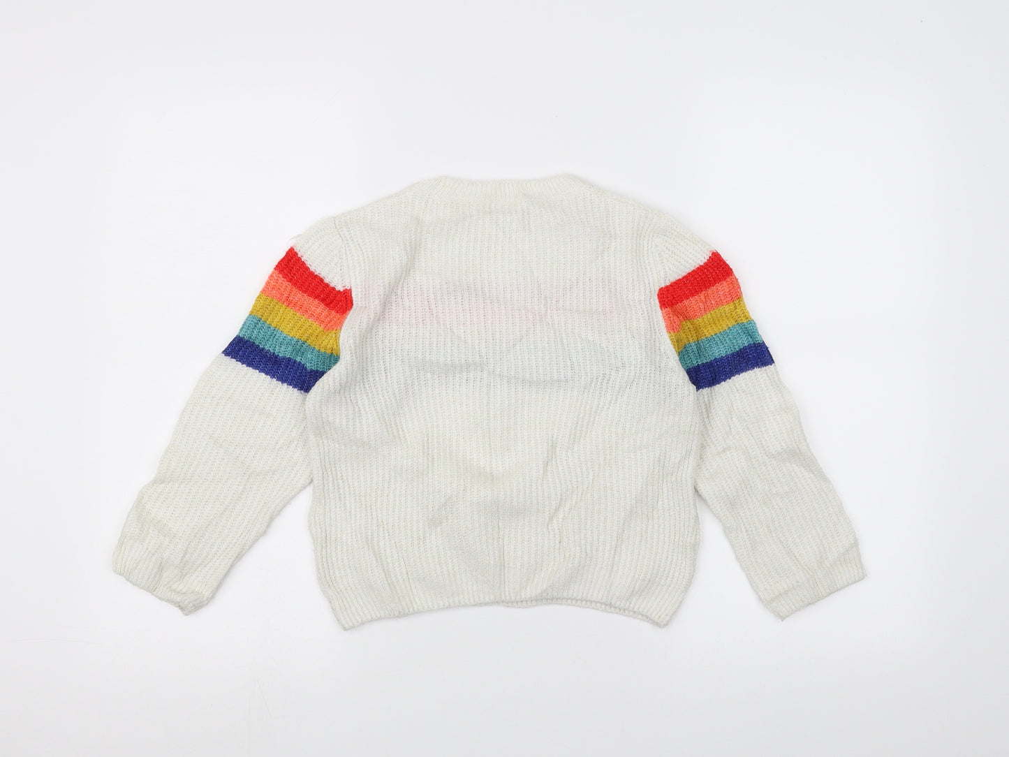 NEXT Girls White  Knit Pullover Jumper Size 6 Years  - Rainbow