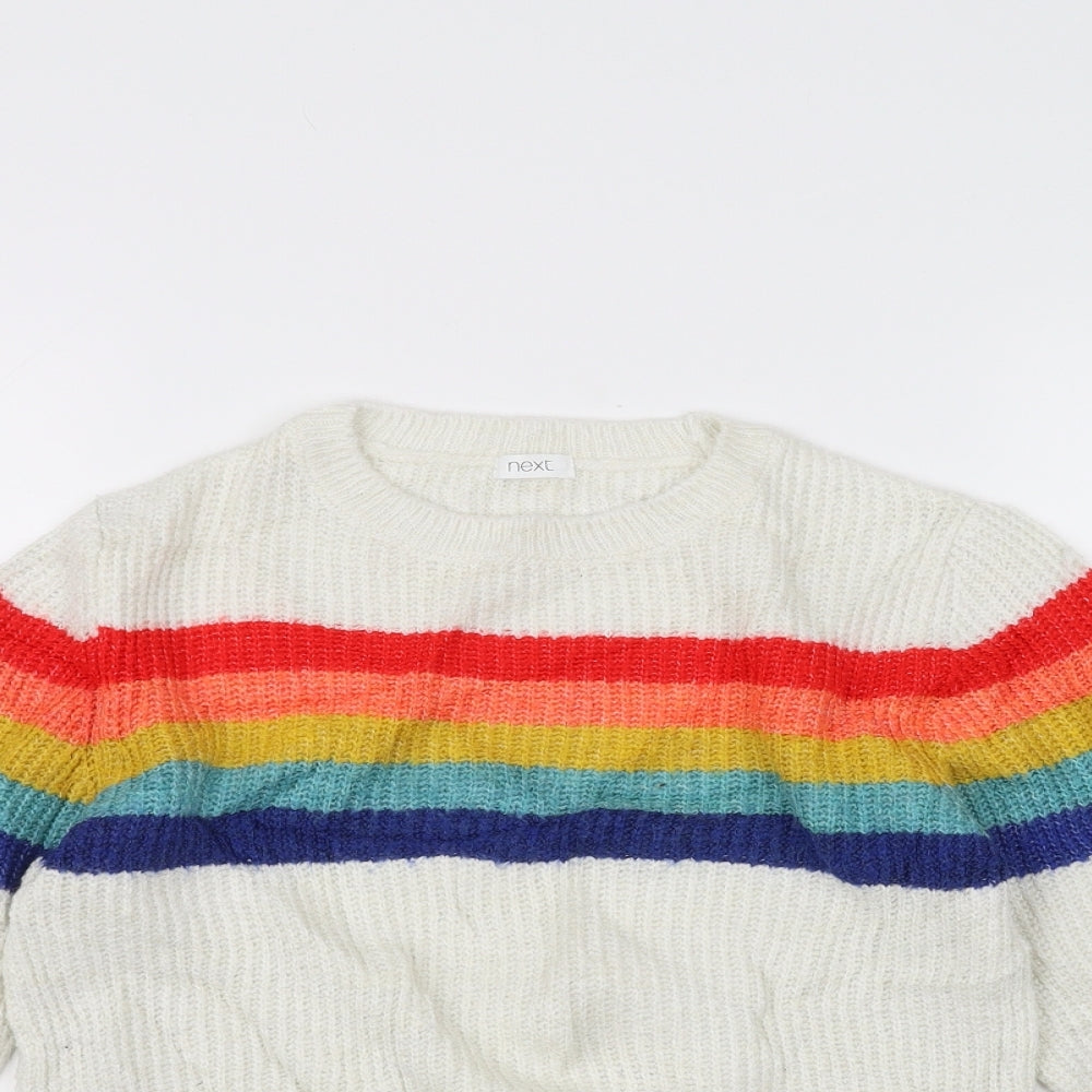 NEXT Girls White  Knit Pullover Jumper Size 6 Years  - Rainbow
