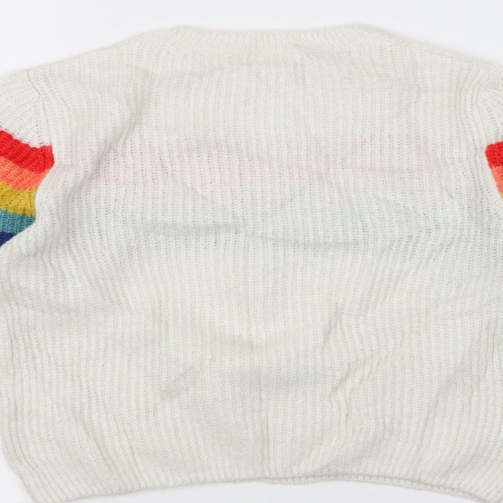 NEXT Girls White  Knit Pullover Jumper Size 6 Years  - Rainbow
