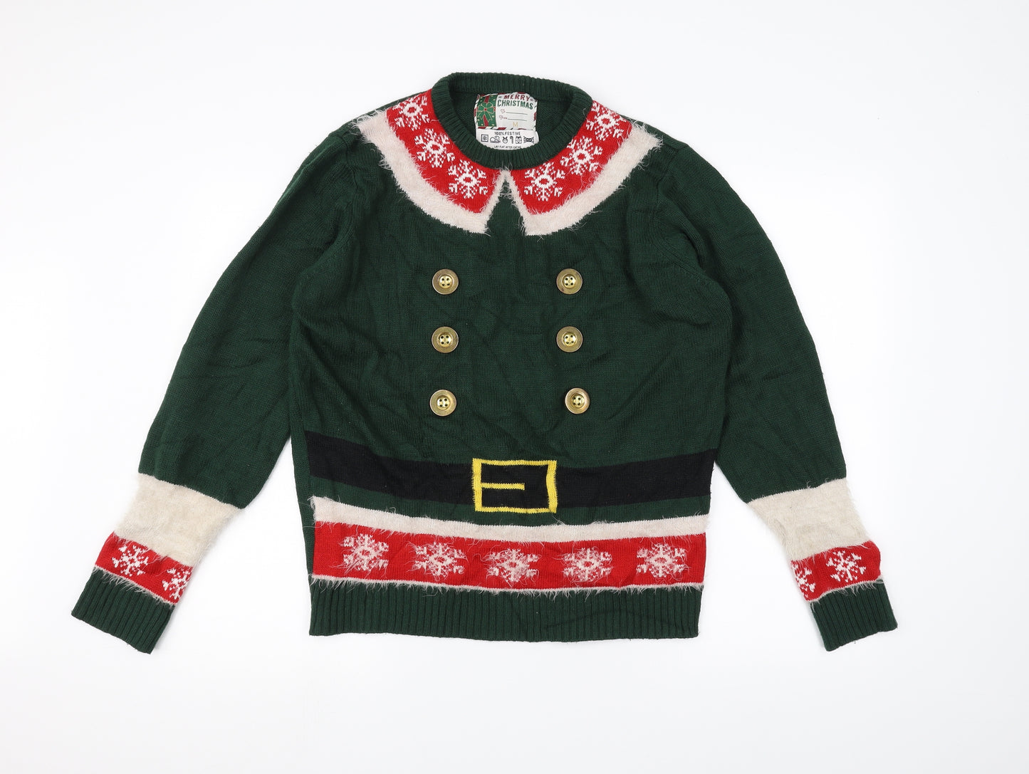 Cedar Wood State Mens Green  Knit Pullover Jumper Size M  - Elf Christmas
