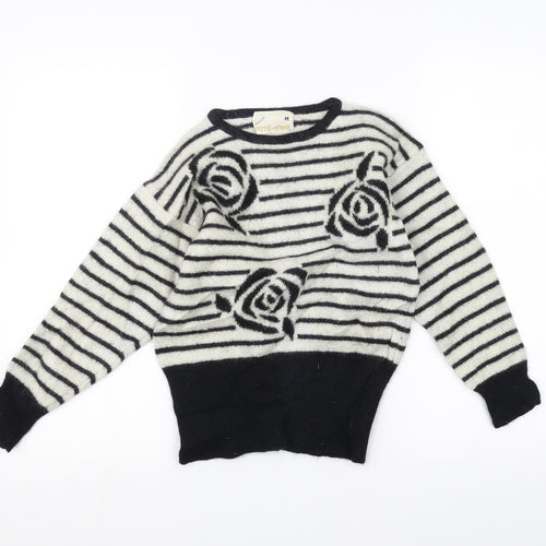 Expressions Womens White Striped  Pullover Jumper Size M