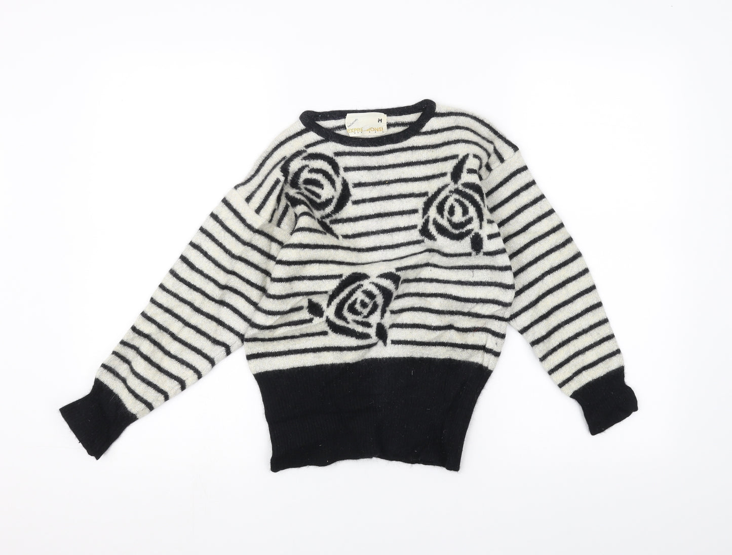 Expressions Womens White Striped  Pullover Jumper Size M