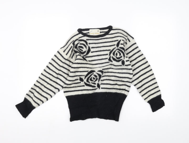 Expressions Womens White Striped Pullover Jumper Size M