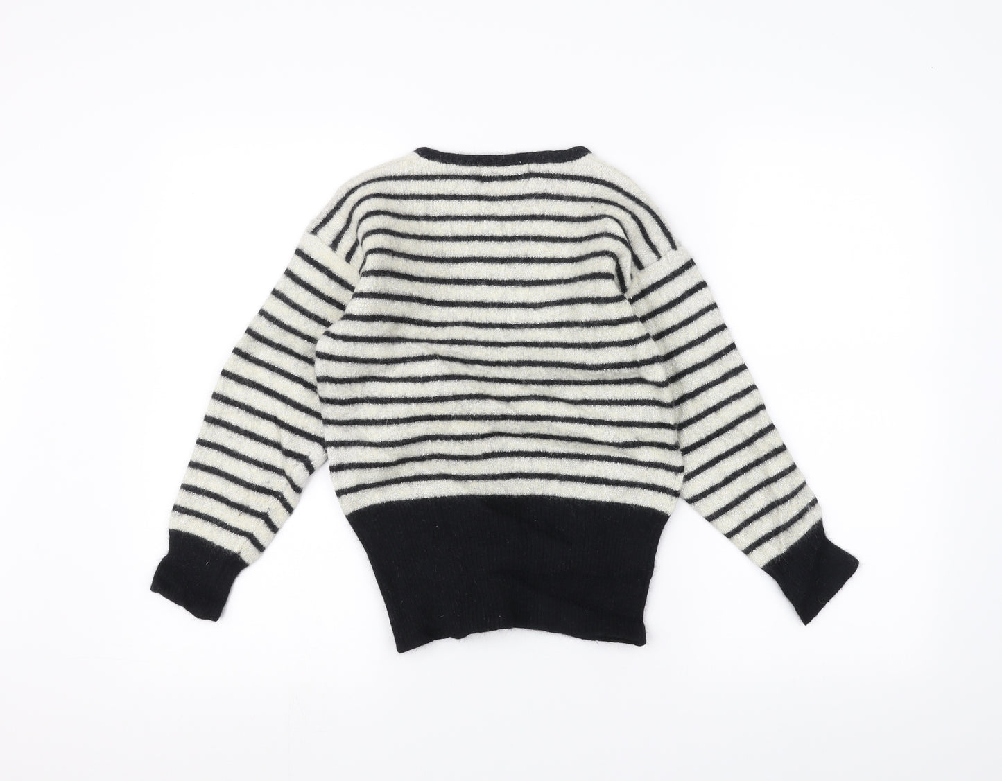 Expressions Womens White Striped  Pullover Jumper Size M