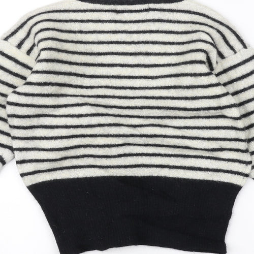 Expressions Womens White Striped  Pullover Jumper Size M