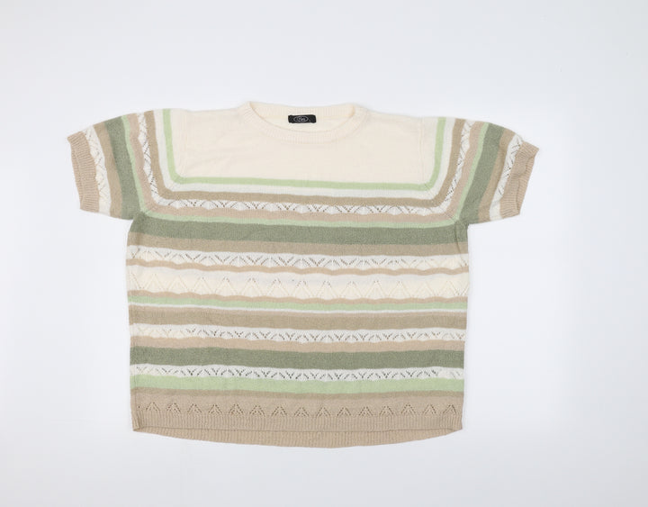 BM Womens White Striped  Pullover Jumper Size M