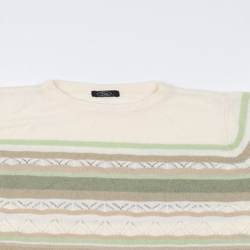 BM Womens White Striped  Pullover Jumper Size M