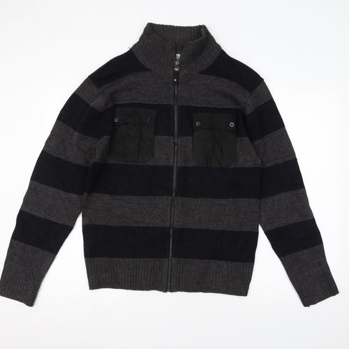Lee Cooper Mens Grey Striped  Full Zip Jumper Size M