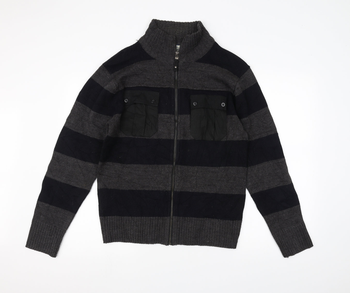 Lee Cooper Mens Grey Striped  Full Zip Jumper Size M
