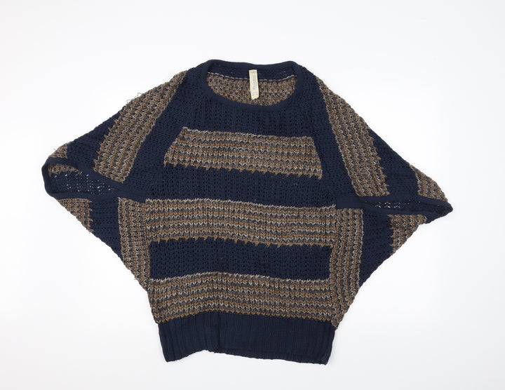 Pull&Bear Womens Blue Striped Knit Pullover Jumper Size M