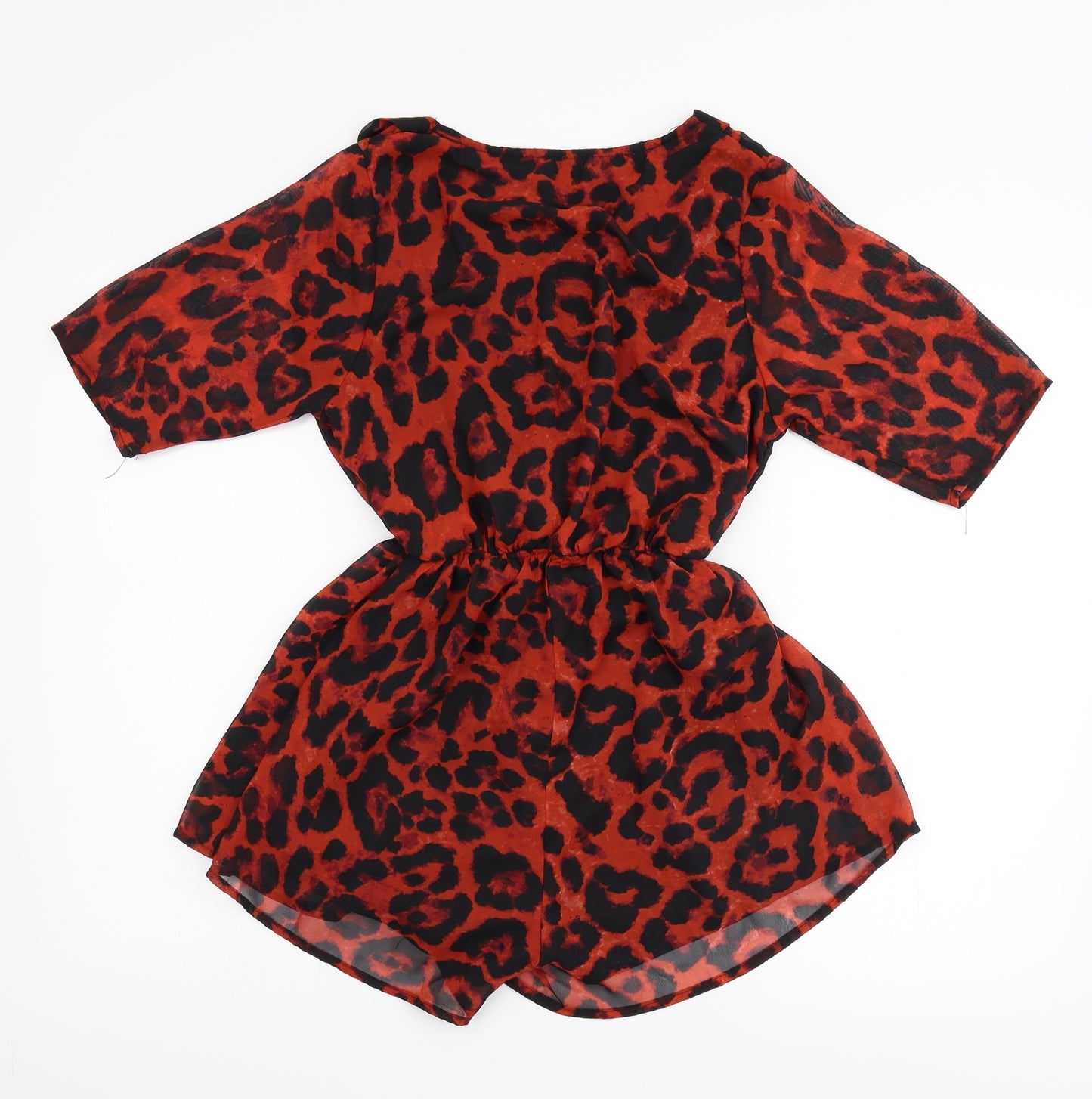 Pretty Little Thing Womens Red Animal Print Chiffon Jumpsuit One-Piece Size 6