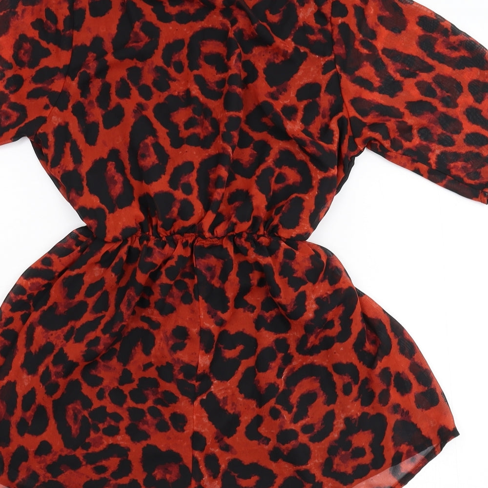 Pretty Little Thing Womens Red Animal Print Chiffon Jumpsuit One-Piece Size 6