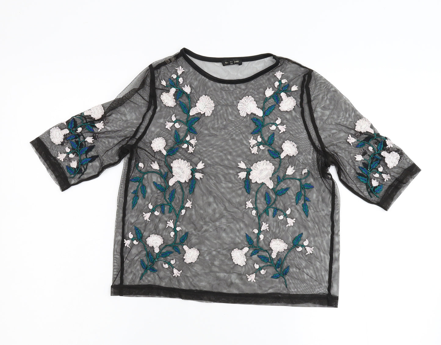 River Island Womens Black Floral  Basic T-Shirt Size 10