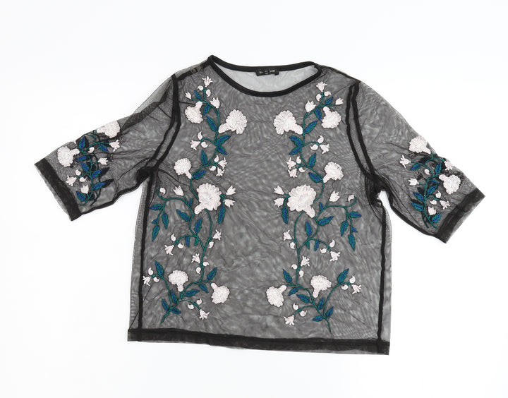 River Island Womens Black Floral  Basic T-Shirt Size 10