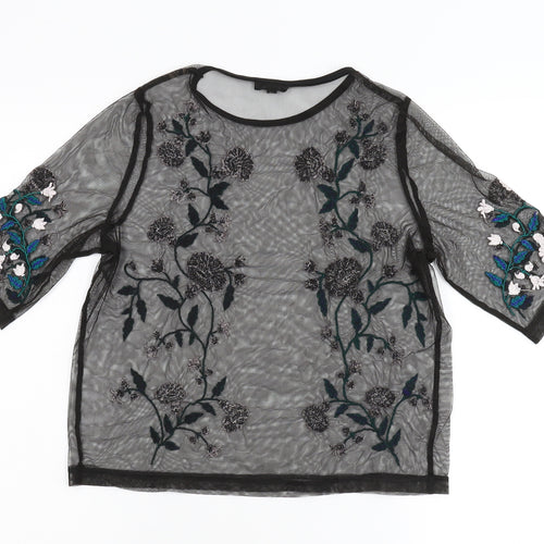 River Island Womens Black Floral  Basic T-Shirt Size 10