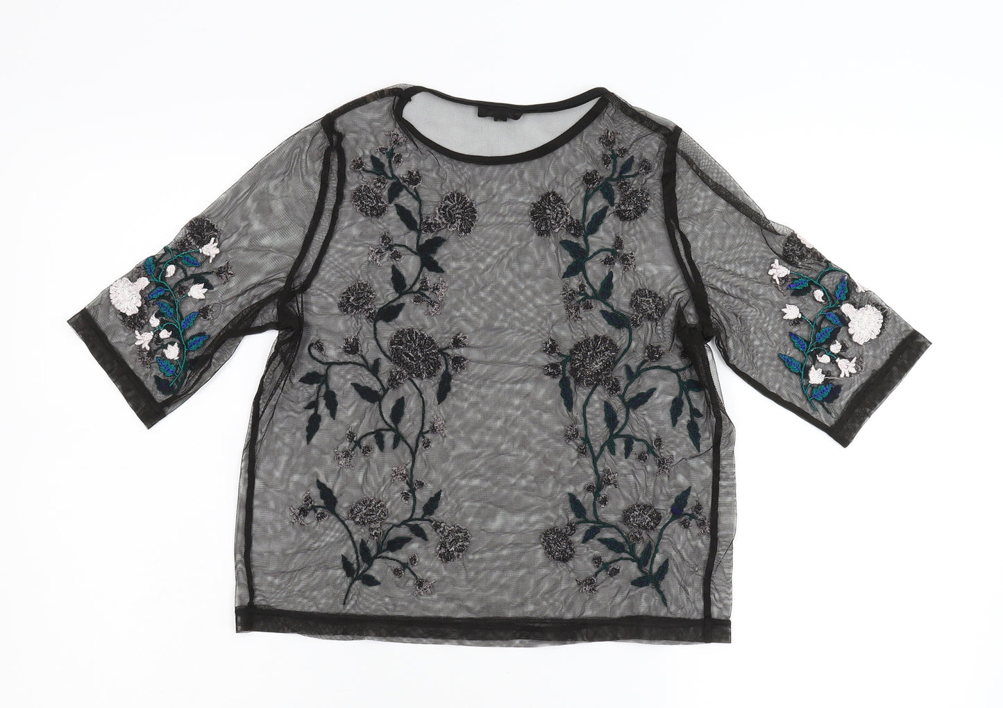 River Island Womens Black Floral  Basic T-Shirt Size 10