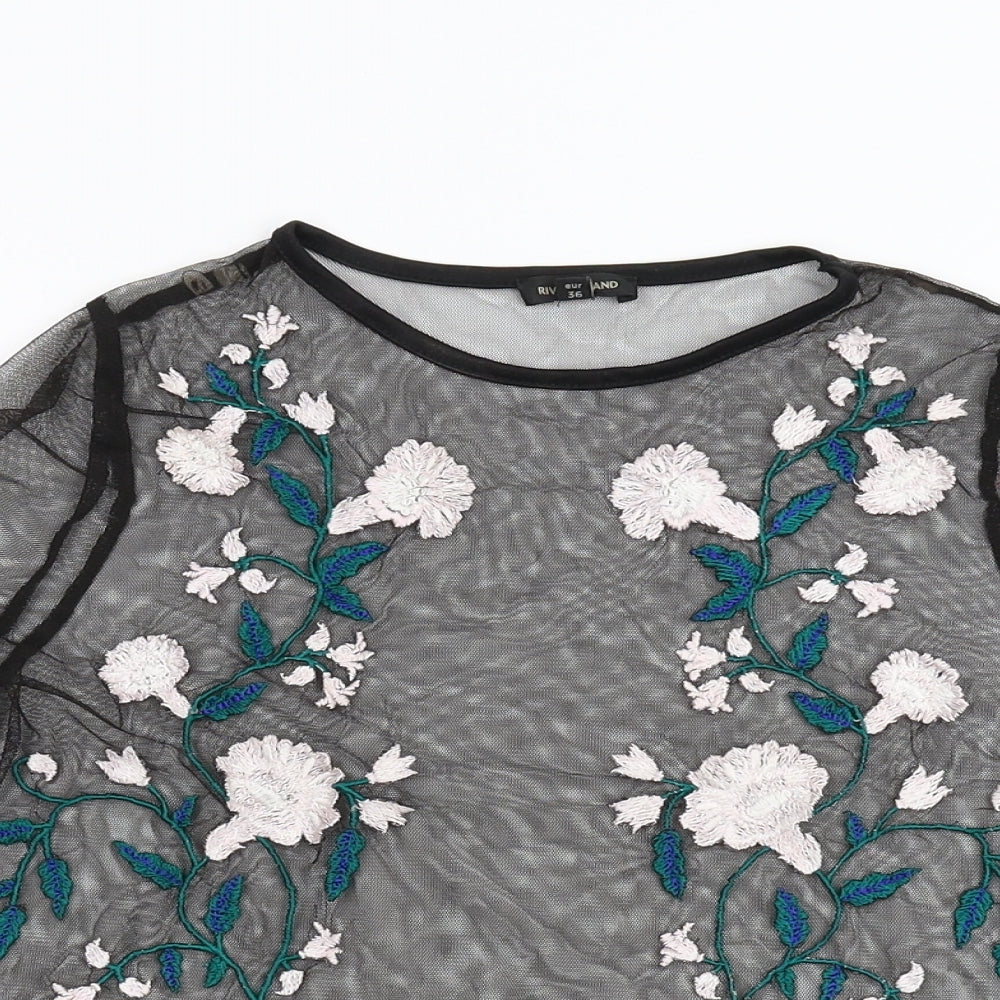 River Island Womens Black Floral  Basic T-Shirt Size 10