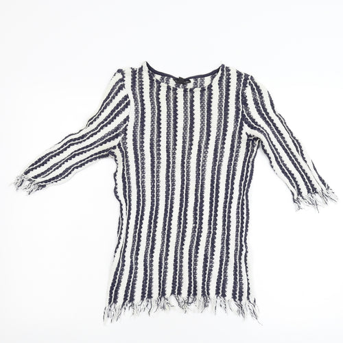 Topshop Womens Multicoloured Striped Knit Basic T-Shirt Size 10