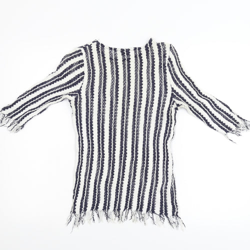 Topshop Womens Multicoloured Striped Knit Basic T-Shirt Size 10