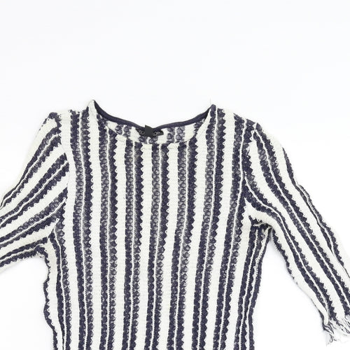 Topshop Womens Multicoloured Striped Knit Basic T-Shirt Size 10