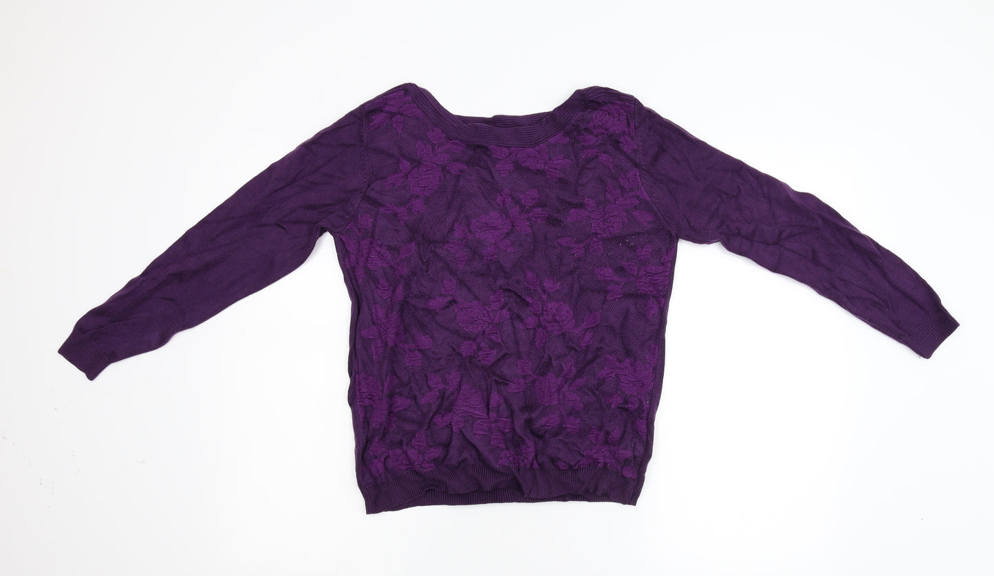 Mud Flower Womens Purple Floral Knit Pullover Jumper Size M