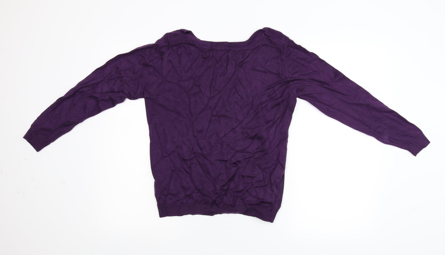 Mud Flower Womens Purple Floral Knit Pullover Jumper Size M
