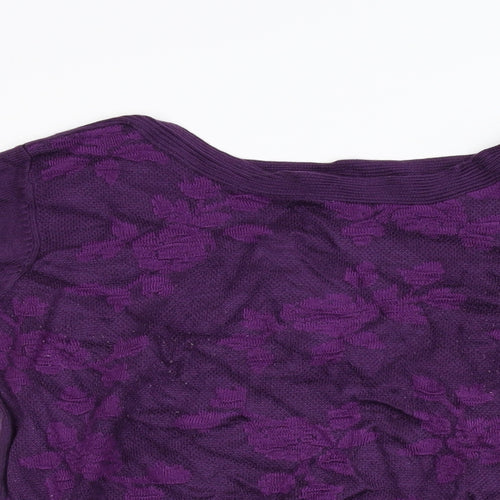 Mud Flower Womens Purple Floral Knit Pullover Jumper Size M