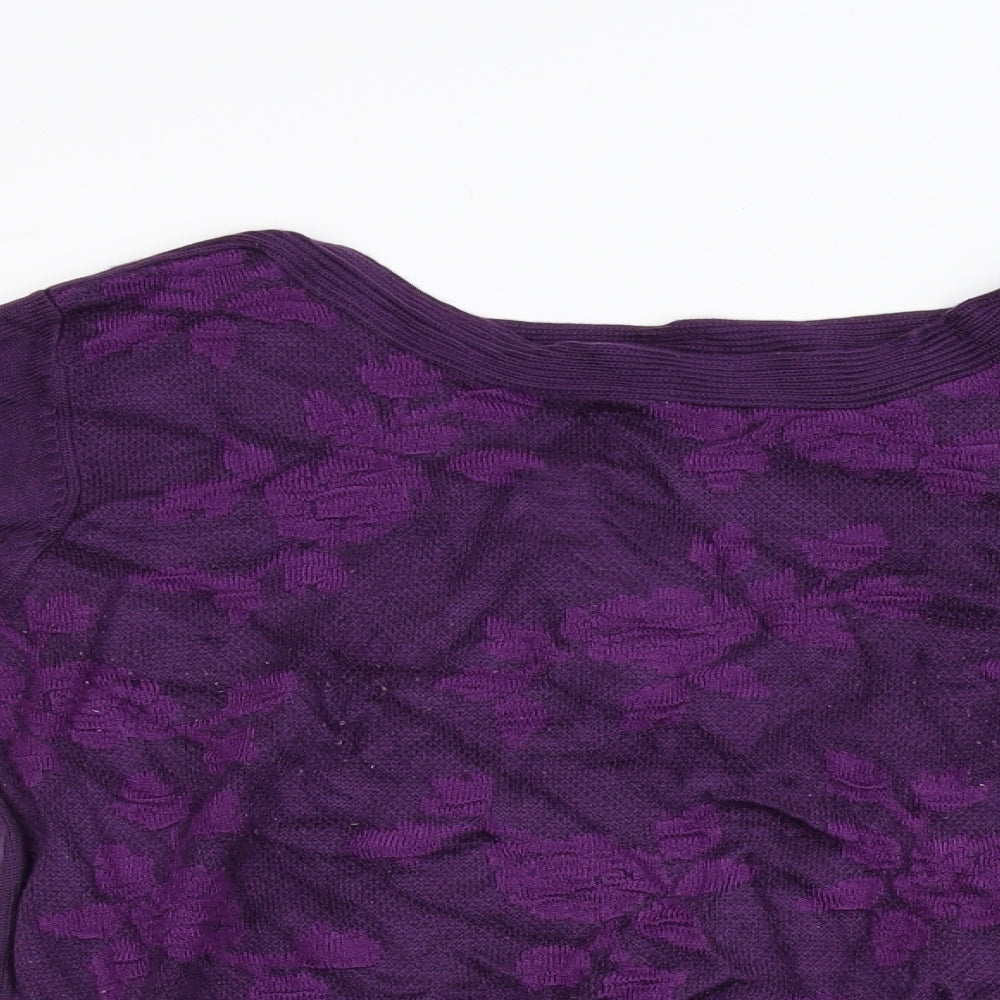 Mud Flower Womens Purple Floral Knit Pullover Jumper Size M
