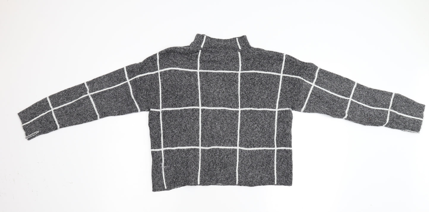 Primark Womens Grey Check Knit Pullover Jumper Size M